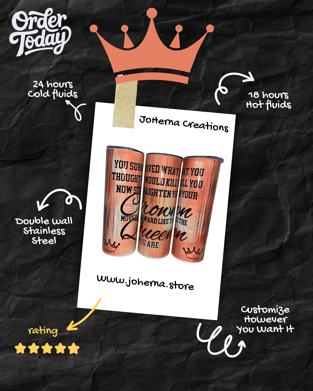 20 oz Straight Sublimation Tumbler - Crown