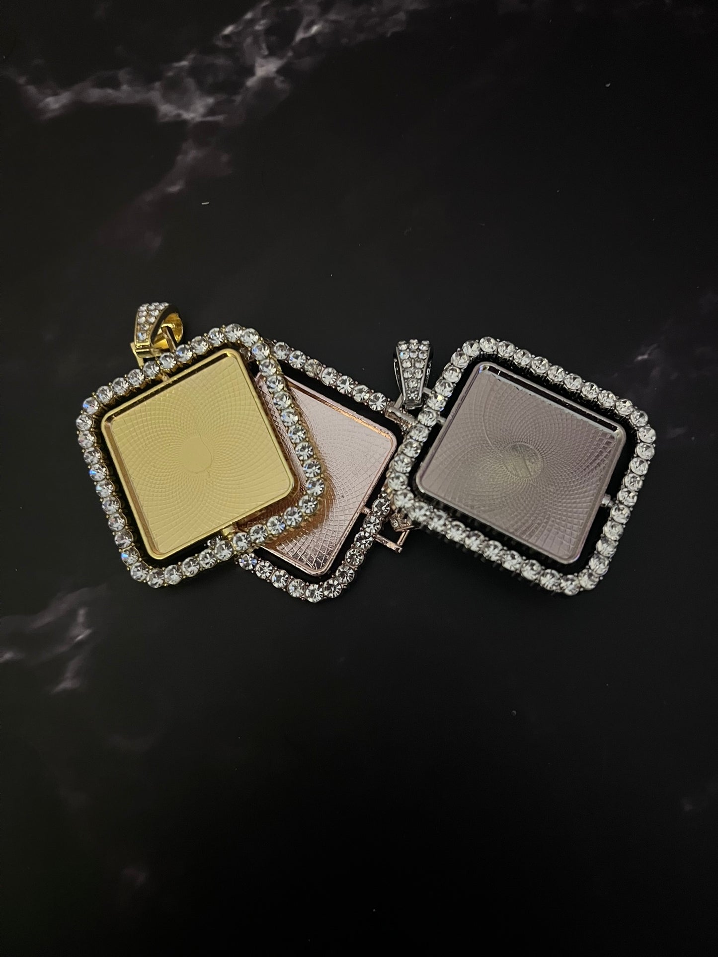 Diamond Square Rhinestone Tray Pendant Set