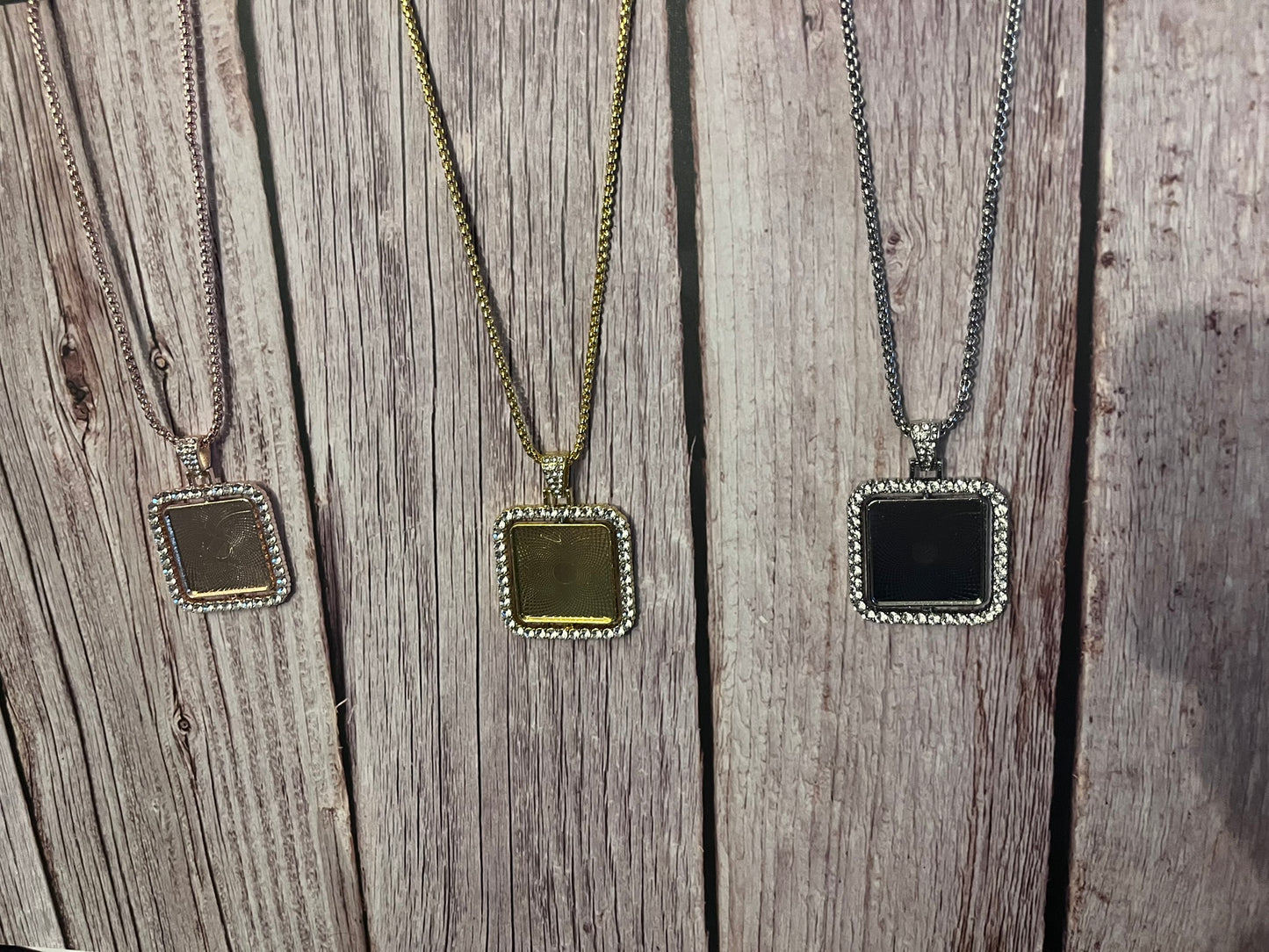 Diamond Square Rhinestone Tray Pendant Set