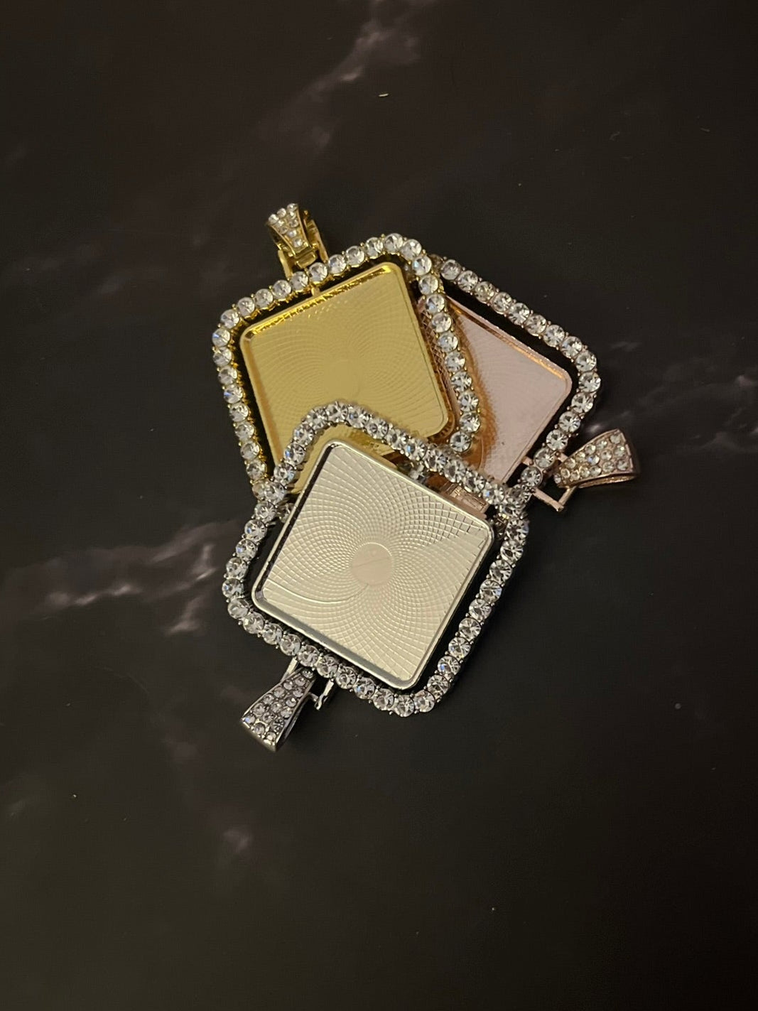 Diamond Square Rhinestone Tray Pendant Set