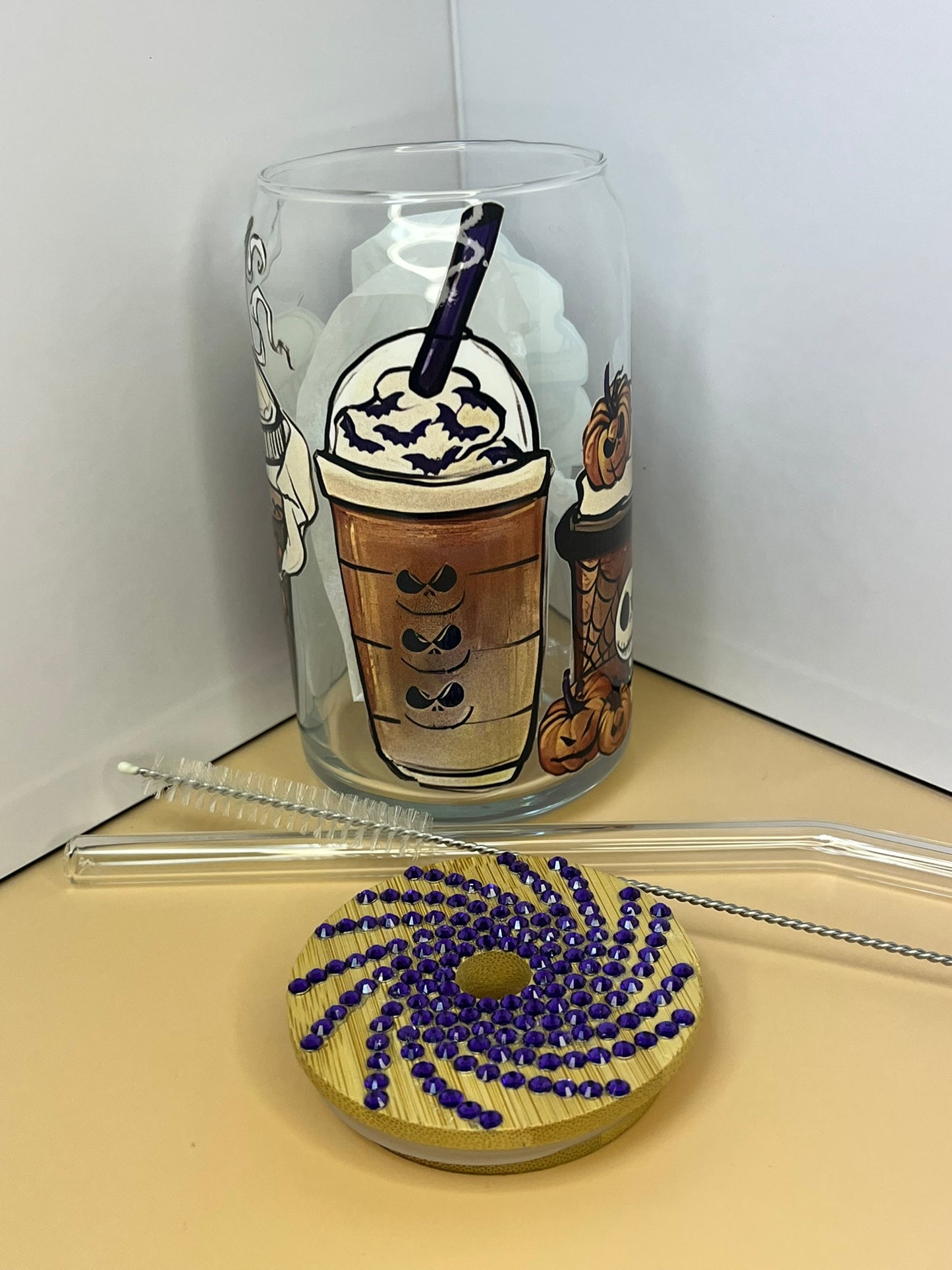 Glass Beer Can 16 oz - Sally/Jack $15.00