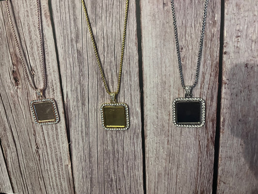 Diamond Square Rhinestone Tray Pendant Set
