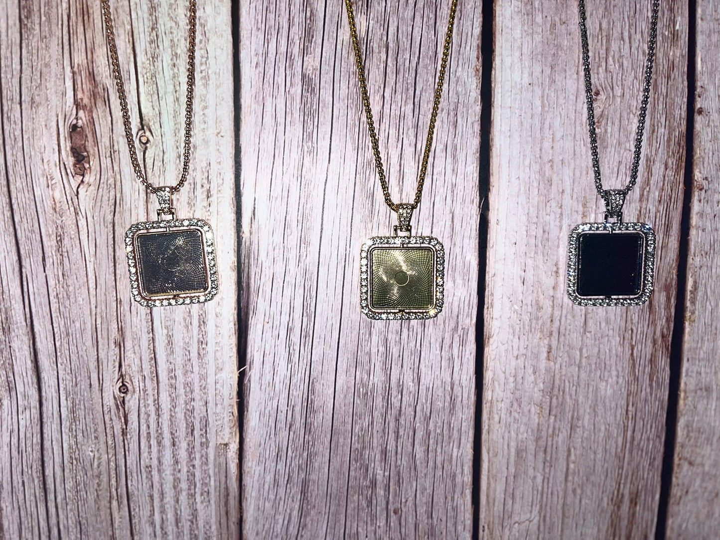 Diamond Square Rhinestone Tray Pendant Set