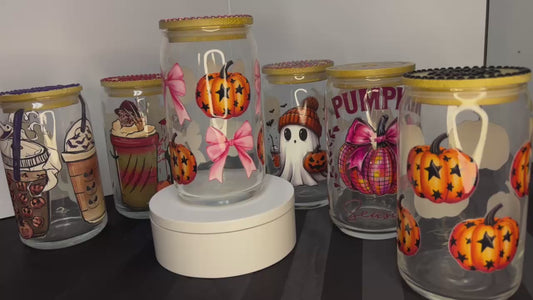 Glass Beer Can 16 oz - Pumpkins and Ribbons $15.00